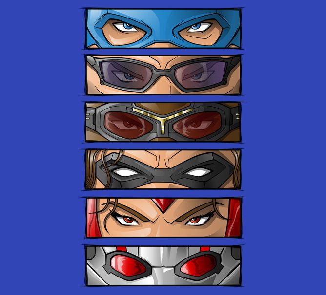 Set of superhero mask designs on a blue background